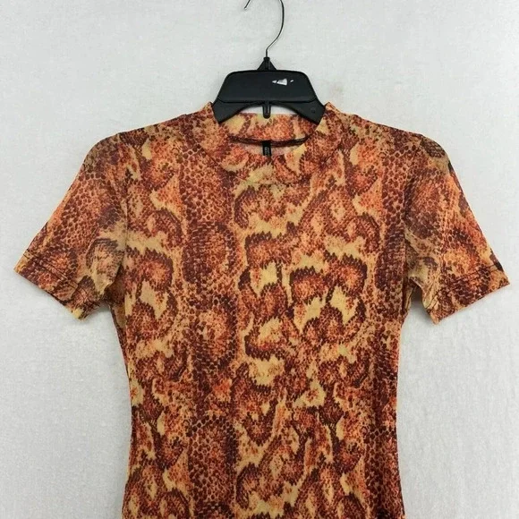 Urban Outfitters Dress Women's Sz Small Orange Mesh Snakeskin Mock Neck Bodycon - Picture 7 of 13
